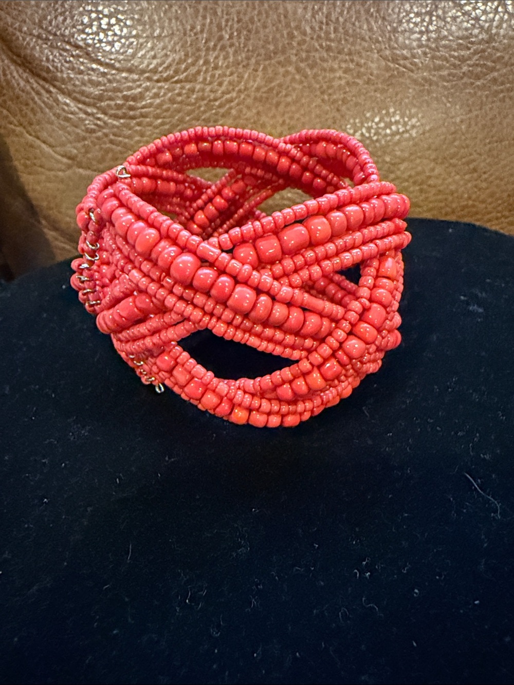 Red Beaded Multistrand Twist Bracelet